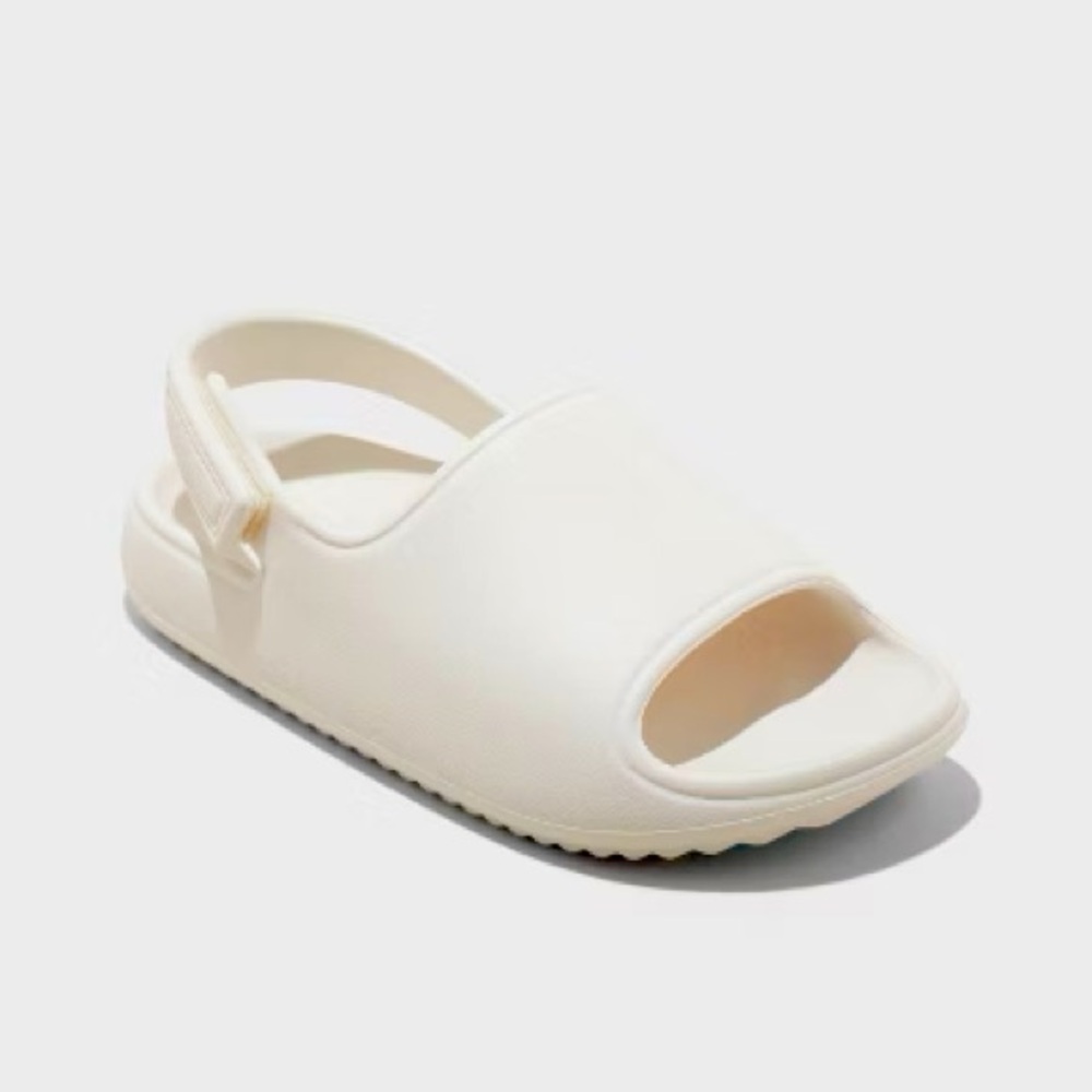 Cat & Jack Kids Sandals (7) Cream Rubber + Velcro Slides with Back